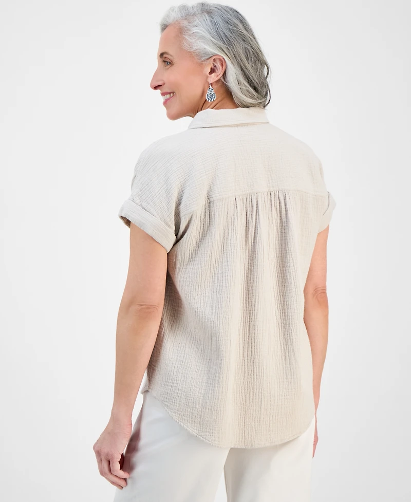 Style & Co Petite Cotton Gauze Camp Shirt, Created for Macy's