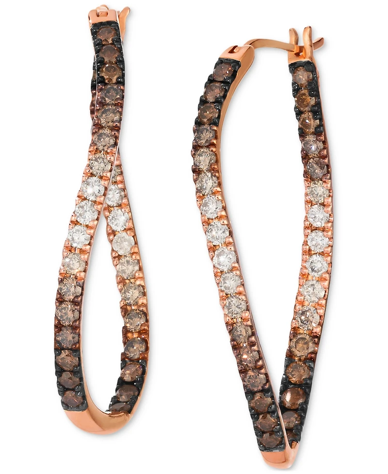 Le Vian Chocolate Ombre Diamond (1-1/2 ct. t.w.) & Nude Diamond (5/8 ct. t.w.) Hoop Earrings in 14k Rose Gold