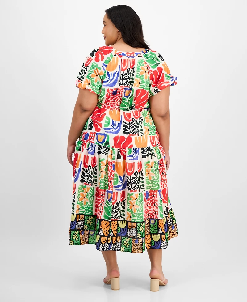 julia jordan Plus Puff-Sleeve Printed Midi Dress