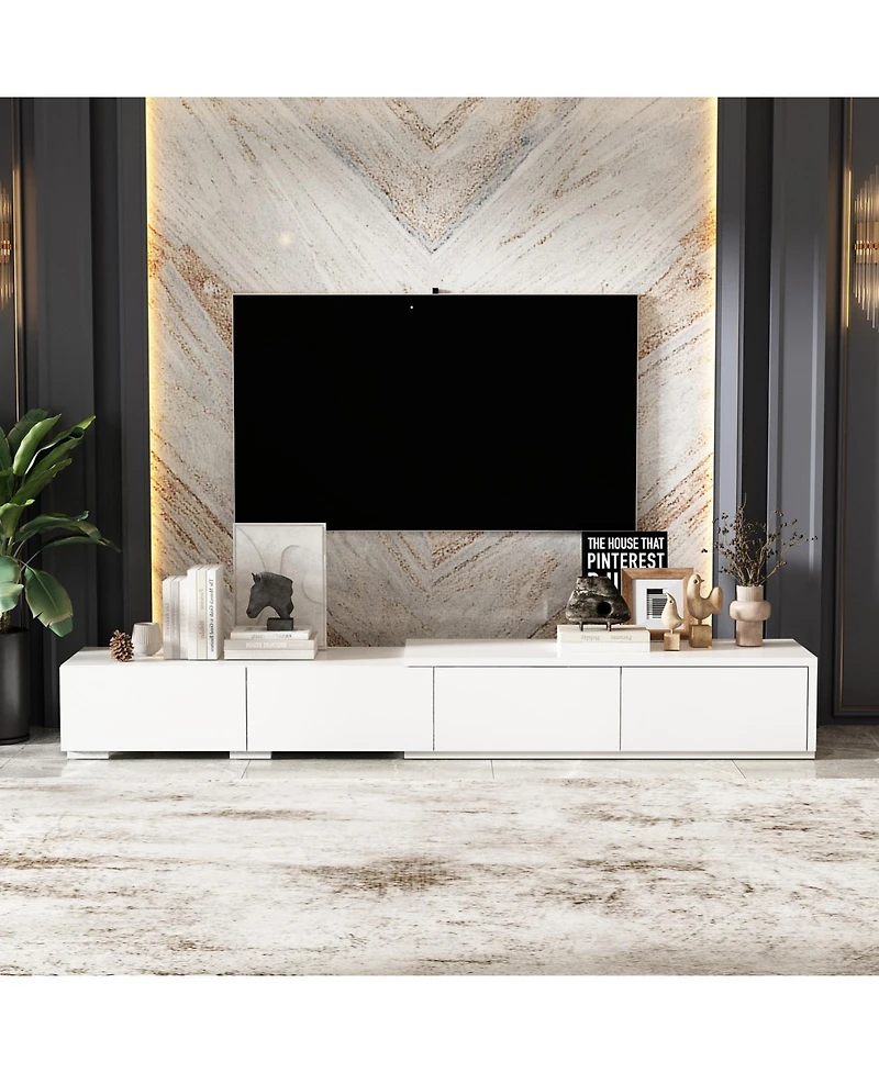 Tv stand with 4 drawers, media console with feet, entertainment center in white wood