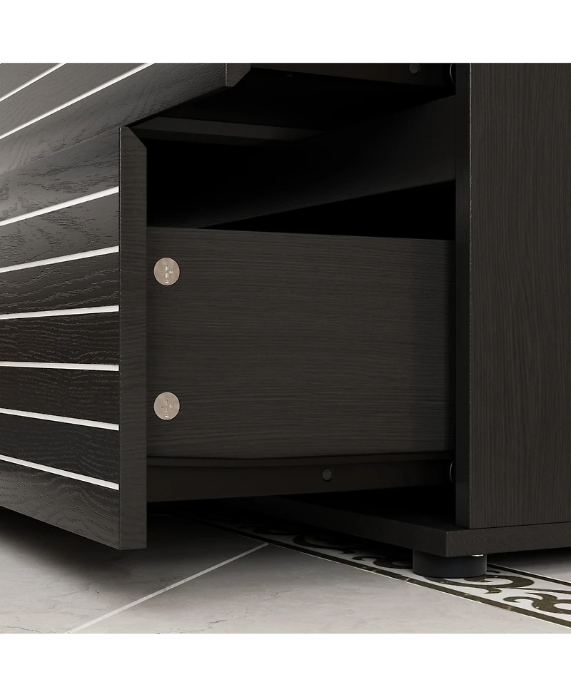 Tv stand with 6 drawers, media console with embossed texture, entertainment center in black wood