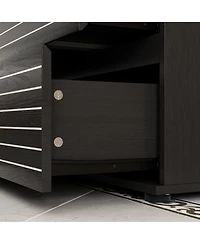 Tv stand with 6 drawers, media console with embossed texture, entertainment center in black wood