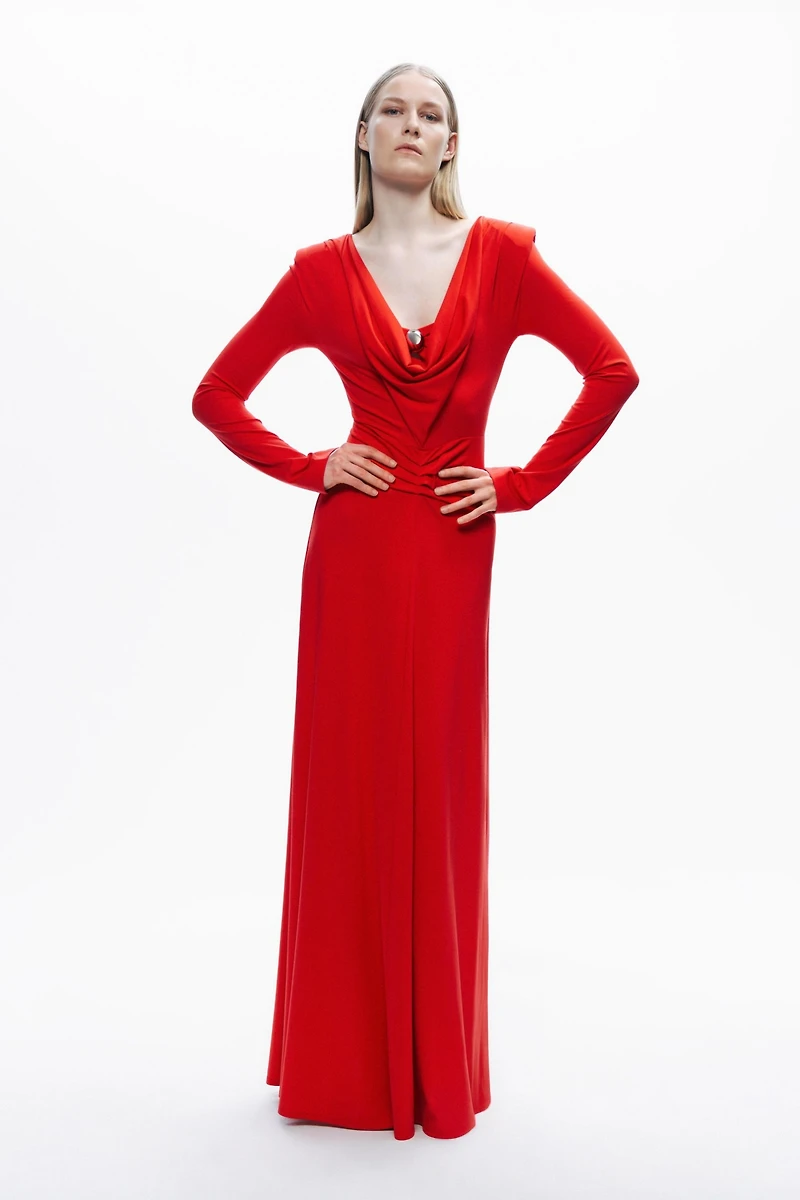 Nocturne Women's Padded Accessory Detailed Maxi Dress