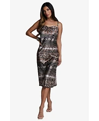 Bebe Women's Print Satin Cowl Midi Dress