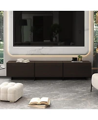 Flip-down 3-door Tv stand, black wood media console, multi-purpose entertainment center
