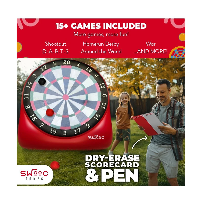 Xl Giant Kick Darts (Over 8ft Tall) with 15+ Games Included - Jumbo Soccer Darts w/ Air Pump