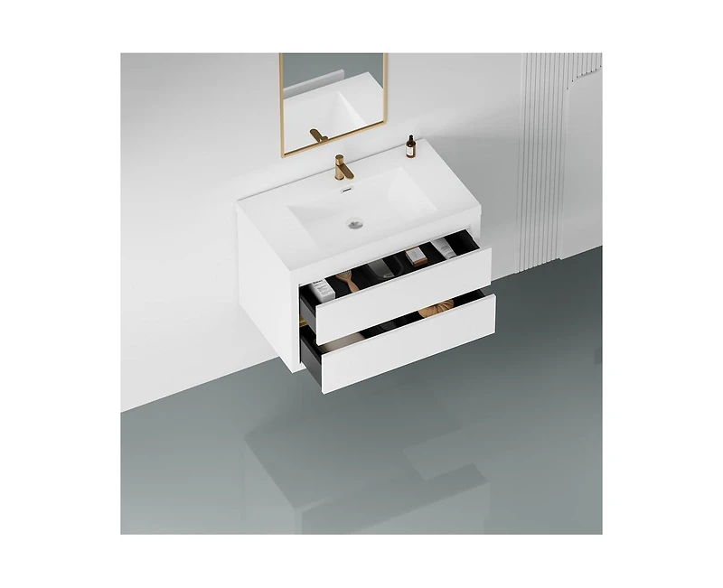 Casainc 36" Wall-Mounted Bathroom Vanity with Sink, Floating Bathroom Storage Cabinet with Stone Resin Countertop and Soft Close Drawers
