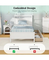 Twin Wooden Bed Frame with 2 Drawers for Teens and Adults