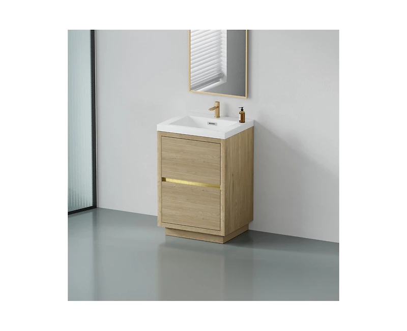 Casainc 24" Freestanding Bathroom Vanity with Sink, Storage Cabinet Stone Resin Countertop and Soft Close Drawers