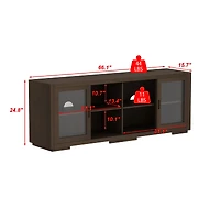 Solid Wood Tv Stand with 4 Sliding Tempered Glass Doors,Media Console