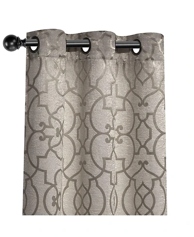 Kate Aurora 2 Piece Geo Sheen Palladian Grommet Top 88% Blackout Curtain Panels - 84 in. Long