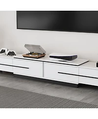 Retractable Tv stand with 4 drawers, media console with metal handles and feet, splicable entertainment center