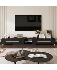 Retractable Tv stand with 4 drawers, media console metal handles and feet, splicable entertainment center