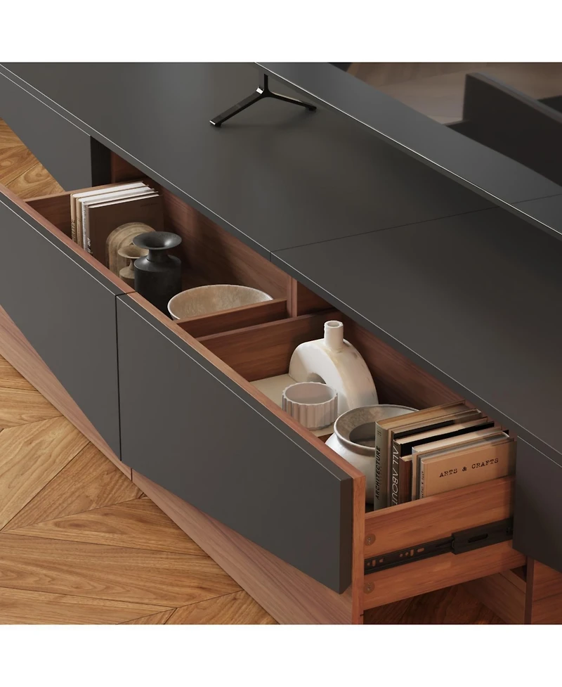 Uniquely designed Tv stand, media console with two drawers, wooden entertainment center