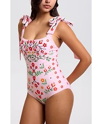Jessie Zhao New York Women's Pink Floral Harmony Embroidered Swimsuit