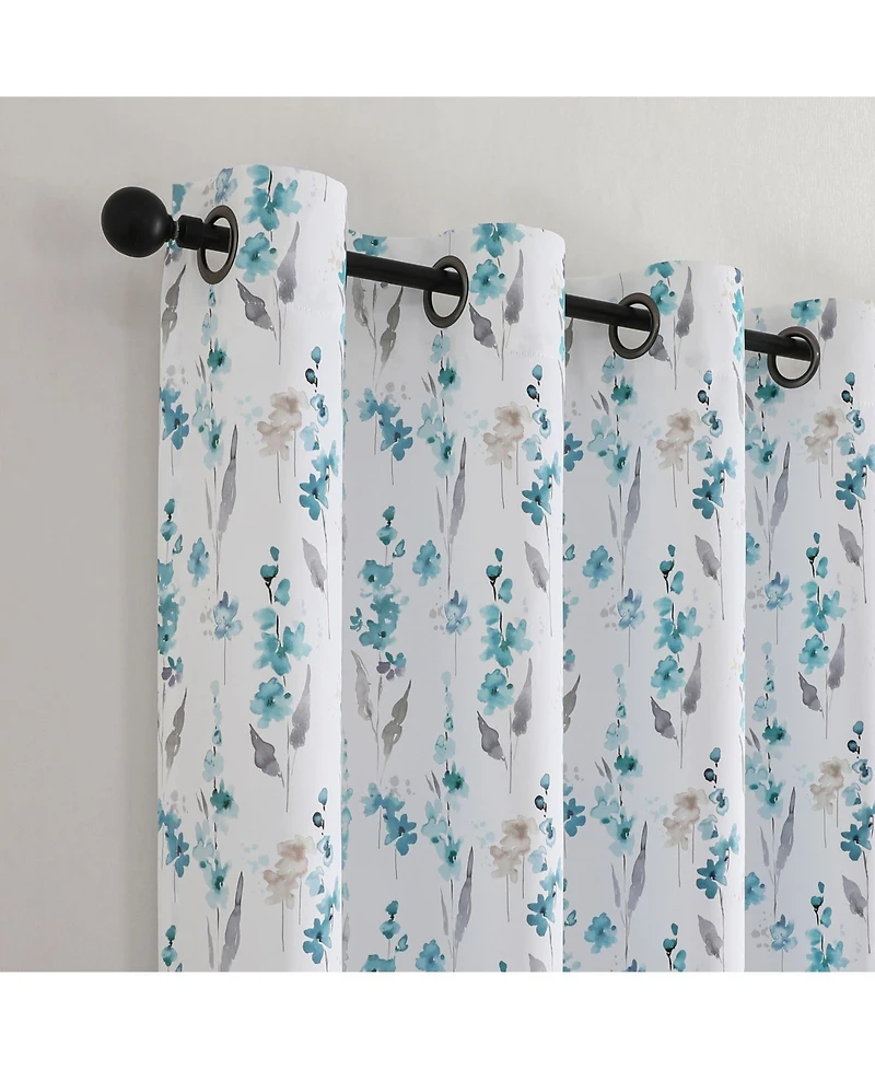Kate Aurora 1 Piece Watercolor Floral Light Filtering Grommet Top Window Curtain Panel