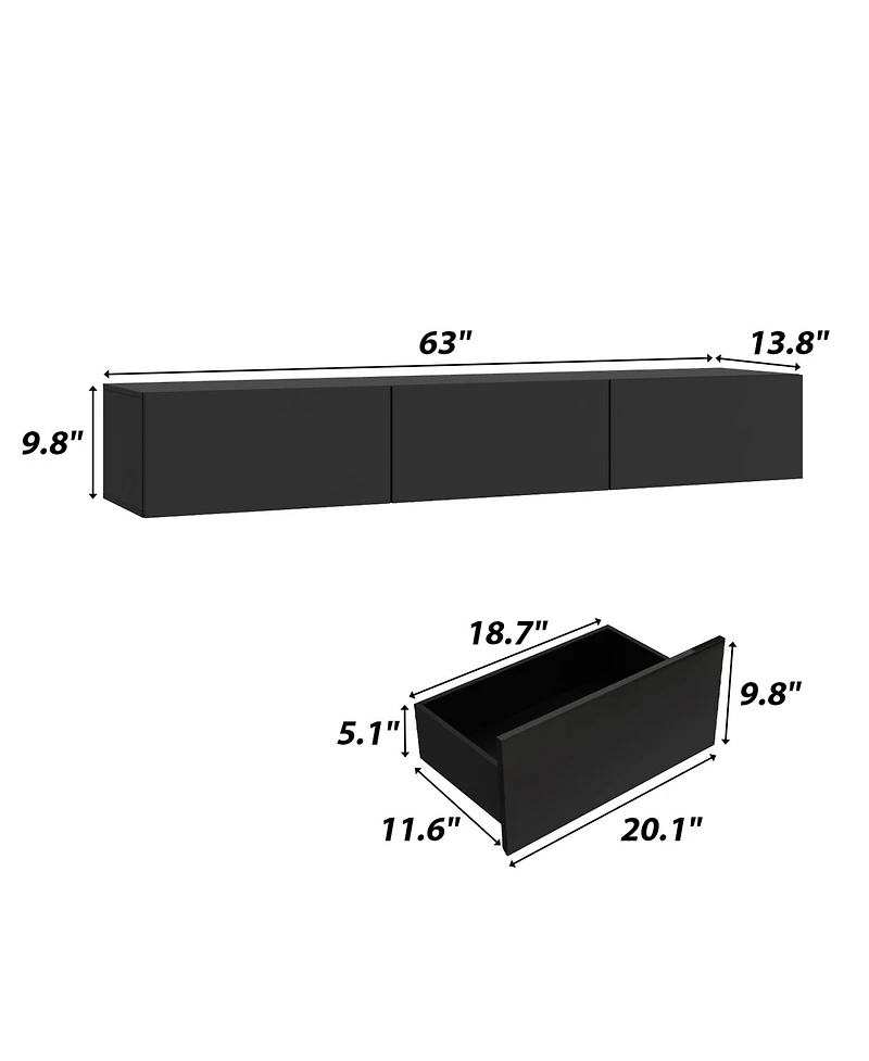 Wooden Tv stand with 3 drawers, wall-mountable media console, entertainment center with light strip