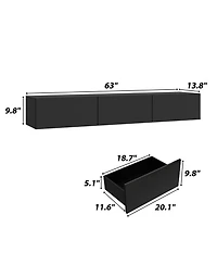 Wooden Tv stand with 3 drawers, wall-mountable media console, entertainment center with light strip