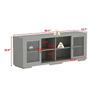 Solid Wood Tv Stand with 4 Sliding Tempered Glass Doors,Media Console
