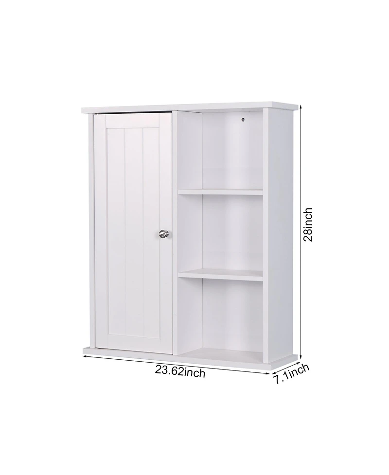 Wall Mount Medicine Cabinet with a Door, Wooden Bathroom Storage Cabinet with Adjustable Shelf