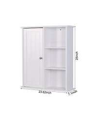 Wall Mount Medicine Cabinet with a Door, Wooden Bathroom Storage Cabinet with Adjustable Shelf