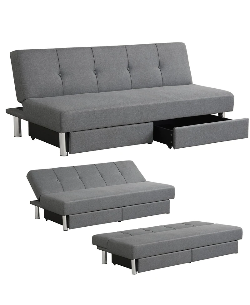 3-Seat Convertible Sofa Bed with 2 Large Drawers and 3 Adjustable Angles