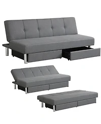 3-Seat Convertible Sofa Bed with 2 Large Drawers and 3 Adjustable Angles
