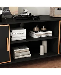 Tv Stand with 2 Doors and Metal Handles and Feet, Media Console, Entertainment Center