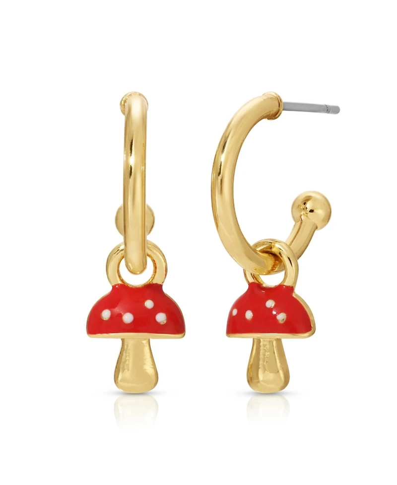 Lucky Feather Hoops with Drop - Mushroom