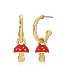 Lucky Feather Hoops with Drop - Mushroom