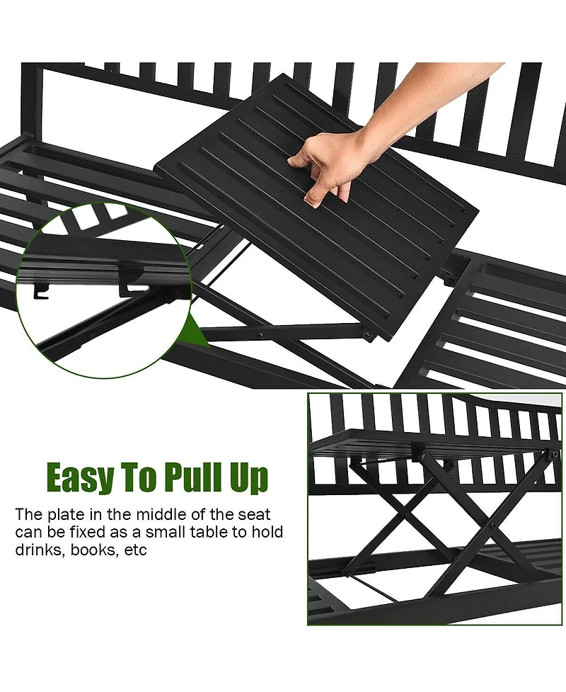Patio Garden Bench Steel Frame with Adjustable Center Table