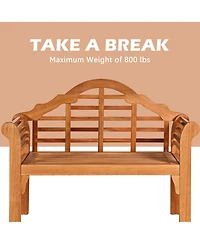 49 Inch Eucalyptus Wood Outdoor Folding Bench with Backrest Armrest for Patio Garden