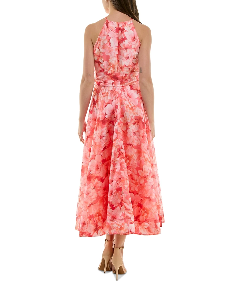 Taylor Women's Floral-Trim Bow-Waist Midi Dress