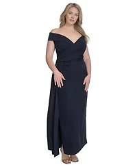 Eliza J Plus Size Off-The-Shoulder Sweetheart Side-Split Gown