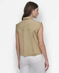 Dkny Women's Cotton Sleeveless Ladder-Trim Blouse