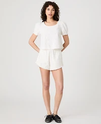 French Connection Women's Eyelet Puff-Sleeve Top