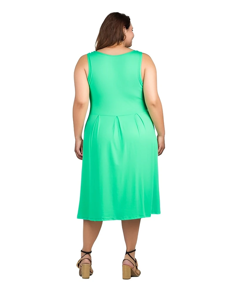 24seven Comfort Apparel Plus Sleeveless Midi Fit and Flare Pocket Dress
