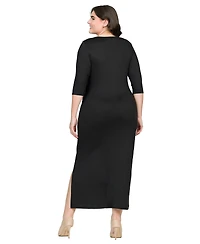 24seven Comfort Apparel Fitted V-Neck Side Slit Maxi Dress