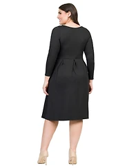 24seven Comfort Apparel Plus Long Sleeve Fit and Flare Midi Dress