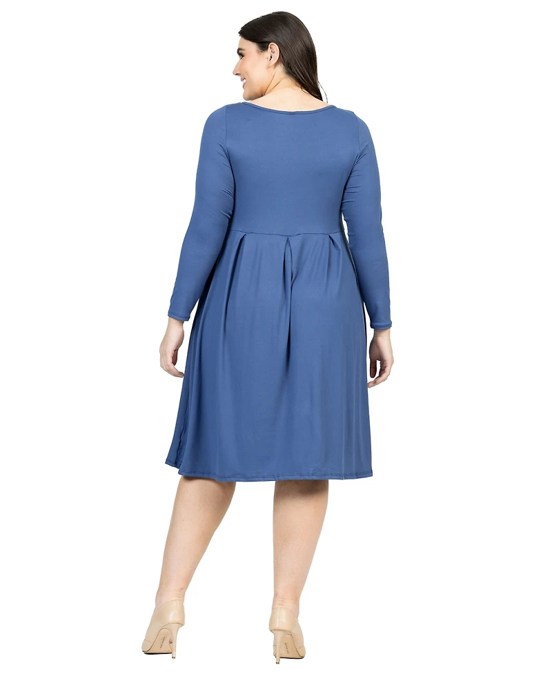 24seven Comfort Apparel Plus Long Sleeve Fit and Flare Midi Dress