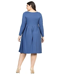 24seven Comfort Apparel Plus Long Sleeve Fit and Flare Midi Dress