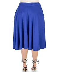 24seven Comfort Apparel Plus Elastic Waist Pleated Pocket Midi Skirt