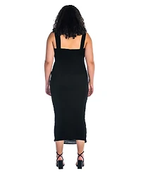 24seven Comfort Apparel Plus Halter Cross Neck Ruched Bodycon Mid Dress