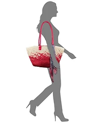 Patricia Nash Calypso Medium Woven Straw Tote with Greek Floral Scarf