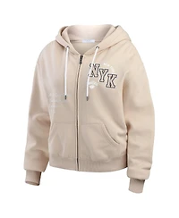 Wear by Erin Andrews Women's Cream New York Knicks Plus Tonal Felt Patch Full-Zip Hoodie