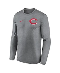 Nike Men's Heather Charcoal Cincinnati Reds 2-Hit Legend Performance Long Sleeve T-Shirt