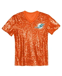 Outerstuff Big Girls Orange Miami Dolphins Wordmark Sequin V-Neck Top