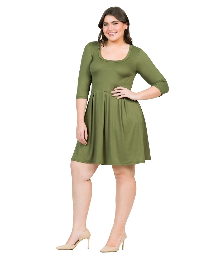 24seven Comfort Apparel Plus Fit and Flare Elbow Sleeves Dress