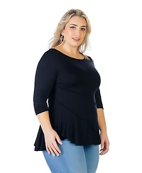 24seven Comfort Apparel Plus Ruched Sleeve Swing Tunic Top