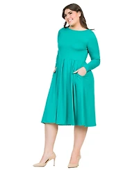 24seven Comfort Apparel Plus Long Sleeve Fit and Flare Midi Dress